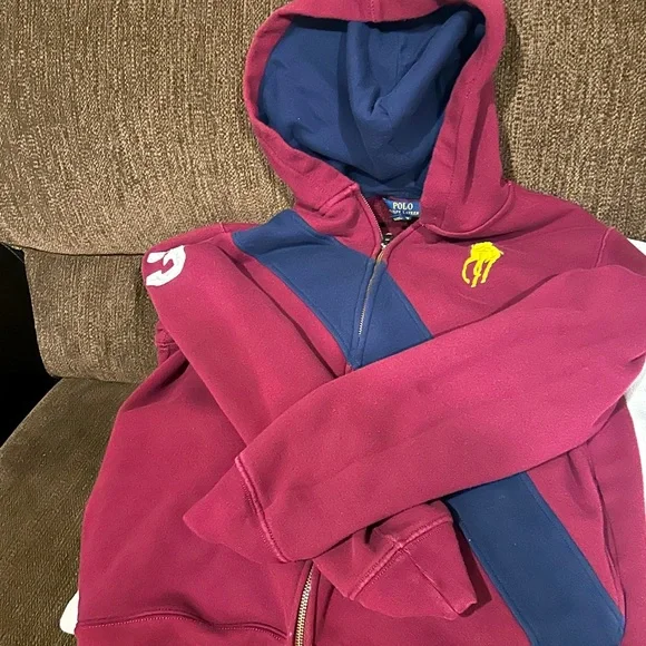 Polo by Ralph Lauren boys size XL Burgundy and Navy Hoodie - Picture 2 of 3